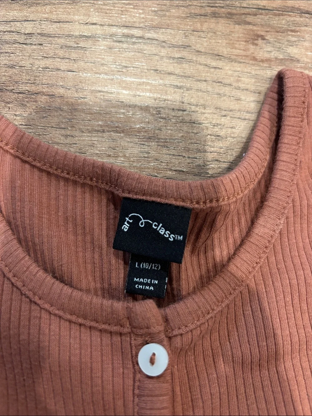 art class Rust Ribbed Henley Tee with Lettuce Trim